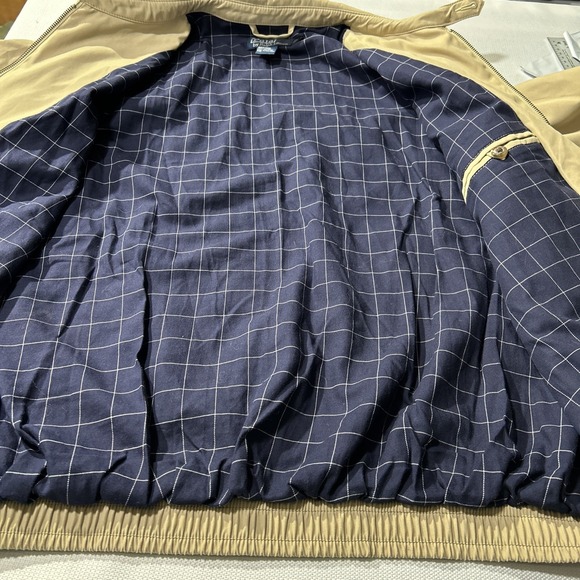 VTG Polo Ralph Lauren Men Sz L Jacket Beige Full Zip Harrington Plaid Lined pony - Picture 7 of 10